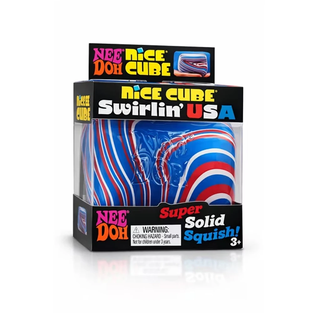 NeeDoh Nice Cube Swirlin' USA Limited Edition - Sensory Toy with a Super Solid Squish - Unique Swirling Color Blend