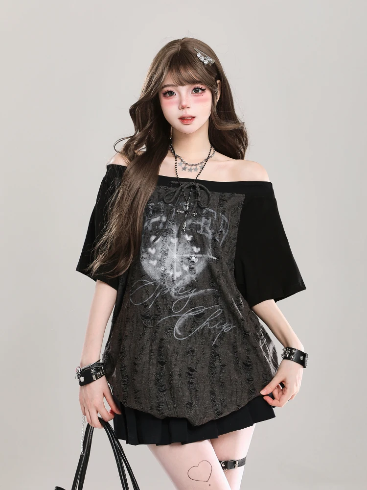 

Женская футболка ort-Sve на одно плечо для горячих девушек в американском стиле ретро, лето 2023, новый милый крутой дизайн, топ f Sve