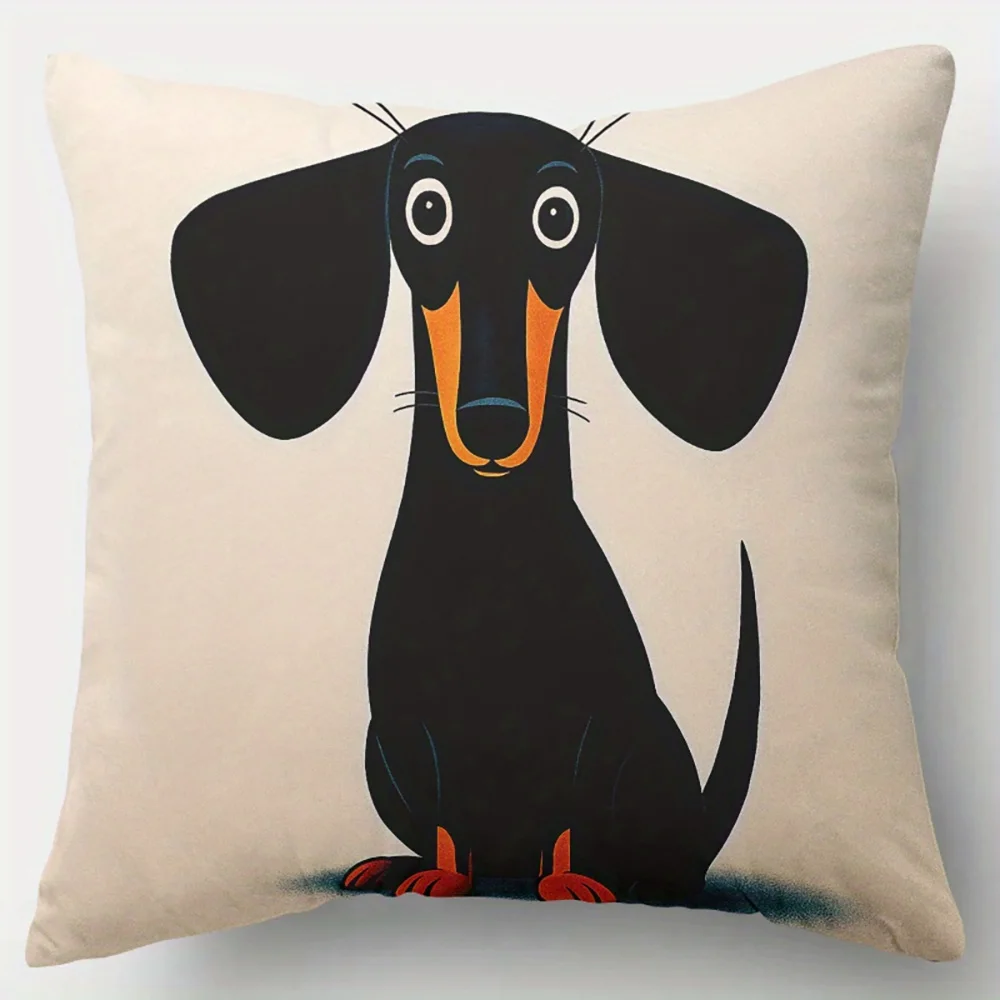 1pc Cute Cartoon Dachshund Throw Pillow Cover Fun Animal Square Cushion Case for Home Sofa Bedroom Decor