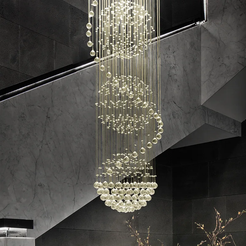 Modern luxury LED living room crystal chandelier creative staircase chandelier bedroom hotel lobby interior decoration lighting