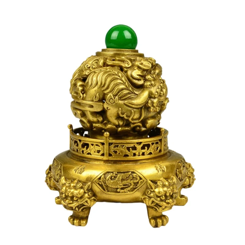 Bronze tripod, nine-turn Qiankun tripod, lion tripod, double lion playing beads