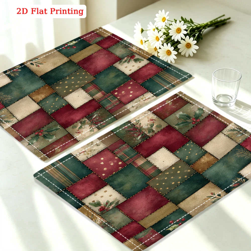 1Pc Vintage Patchwork Placemat Multicolor Christmas Berry Print Table Mat For Dining Kitchen Home Decor Use 30X40Cm Cover