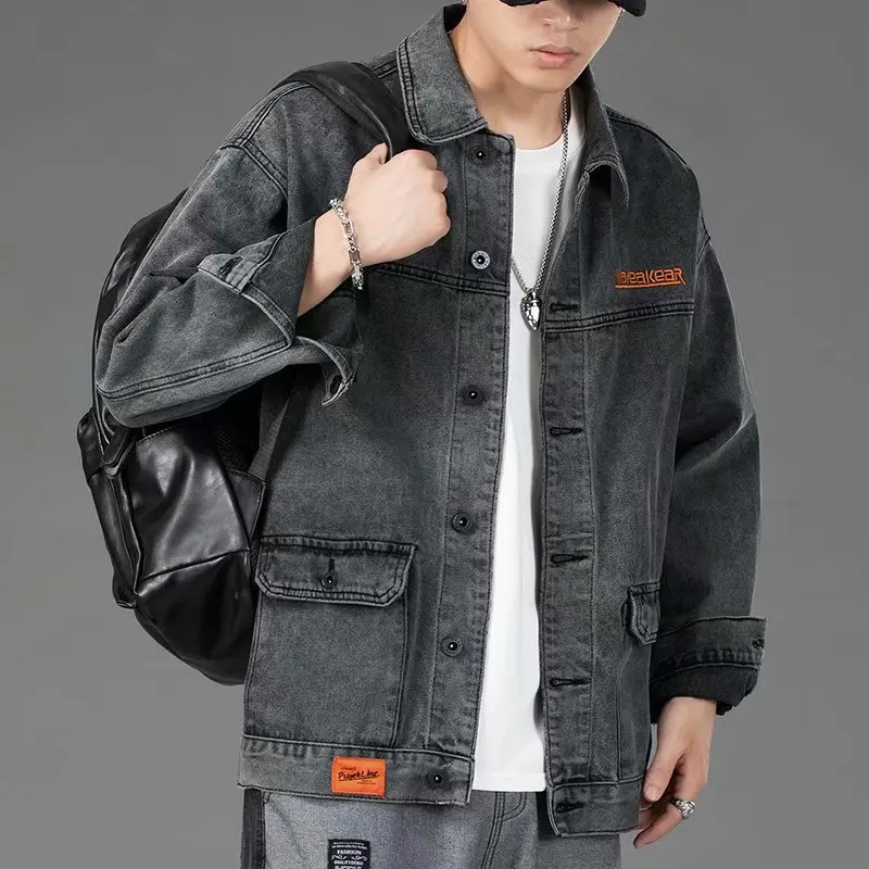 Men Denim Jacket Streetwear Hip Hop Men's Jean Jackets Male Casual Loose Outerwear Korean Version Loose Overalls Coat 