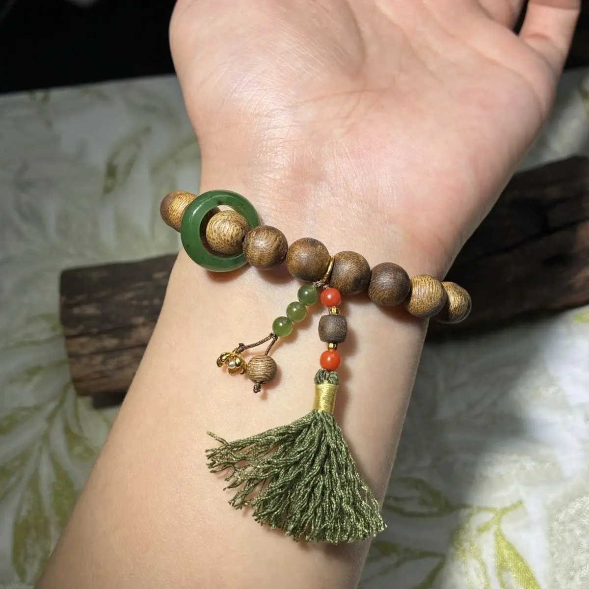Agarwood design jasper running ring bracelet, sterling silver Nanhong accessories new Chinese style national style bracelet wome