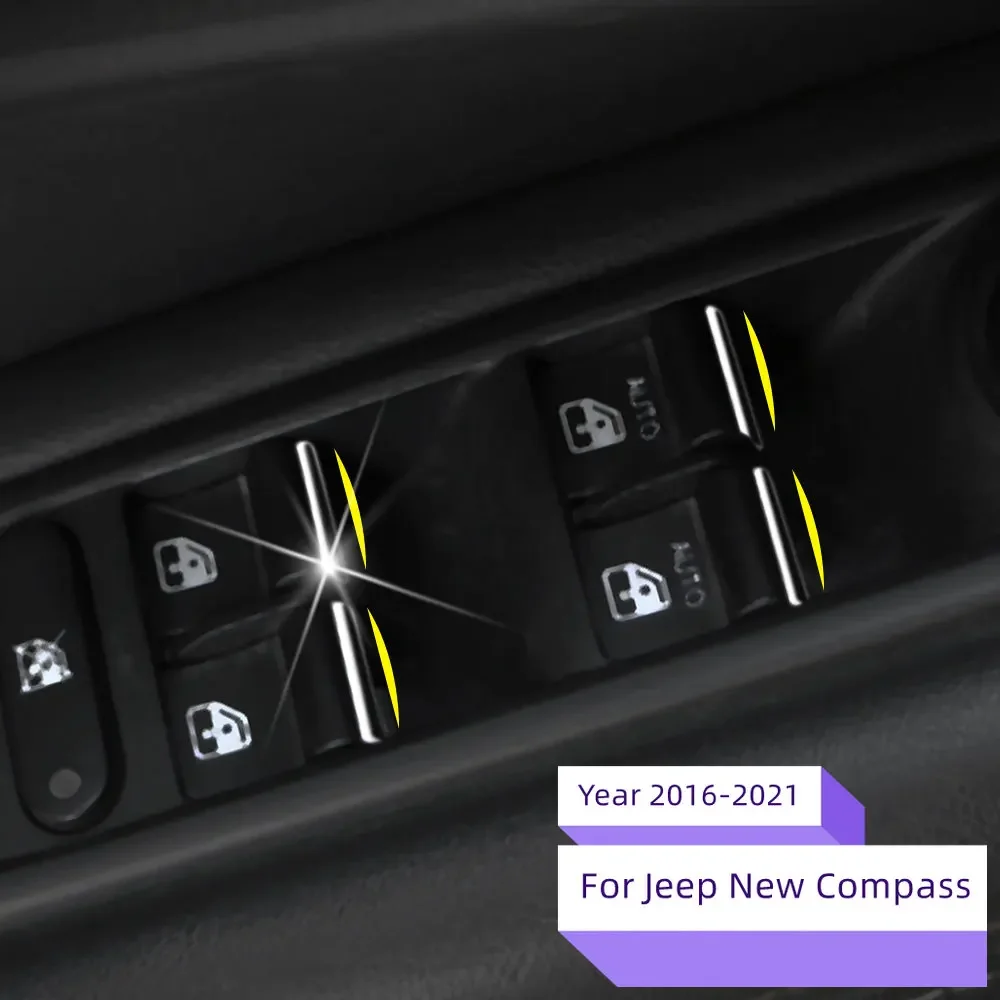 7Pcs ABS Chrome Car Window Lift Swich Button Cover Sequins Trim for Jeep Renegade Compass 2017 - 2022 Inner Accessories
