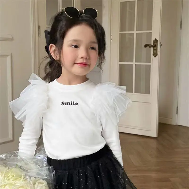 Girls\' Clothing T-shirt 2023 Spring New Children\'s Cotton Baby Performance Dress Long Sleeve Slim Fit Fashion Kids Outfits 2-8T