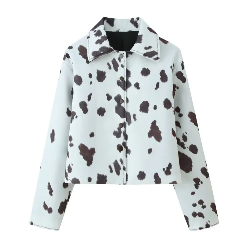 

Autumn Winter Women Print Jacket Casual Lapel Collar Long Sleeve Women's Short Coat Female Button Tops