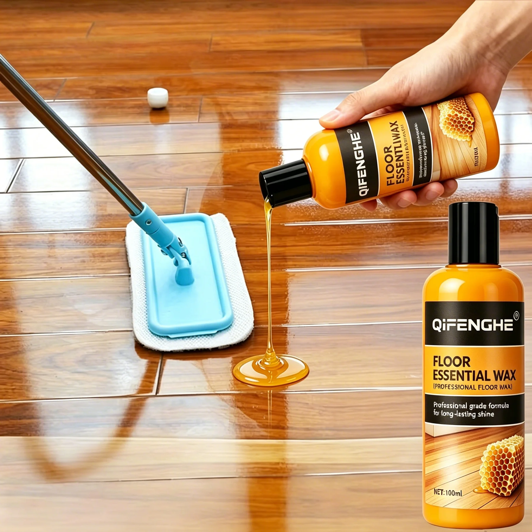 Essential Wax für Fußböden, professionelle Politur für Hartholzböden, langanhaltender Glanz, regeneriert und schützt die Oberfläche von Holzlaminatböden. – Detail 1
