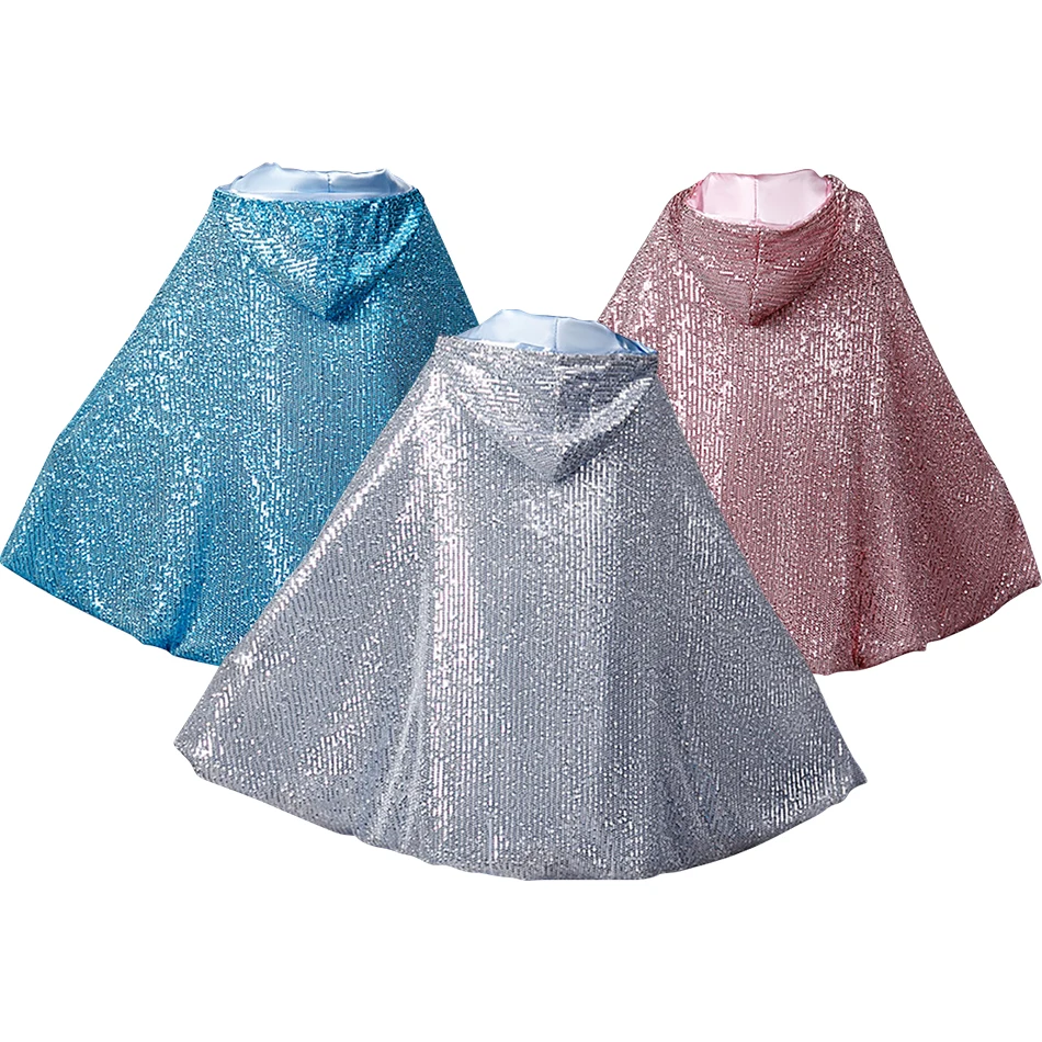 

Girls Glitter Cape Halloween Children Elsa Princess Cosplay Costume Kids Sequin Hooded Cloak Baby Girl Carnival Party Anna Shawl