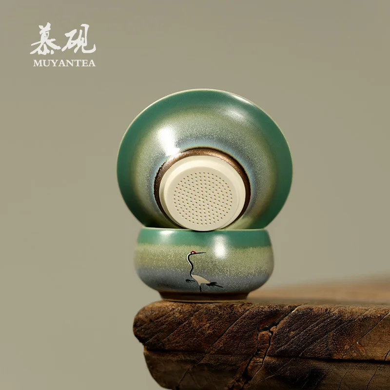 Mu Yan Hand-Painted Silver Crane Strainer, Ceramic Integrated Leaf Filter, Brewing Tool, Separator, Tea Accessory With A Public