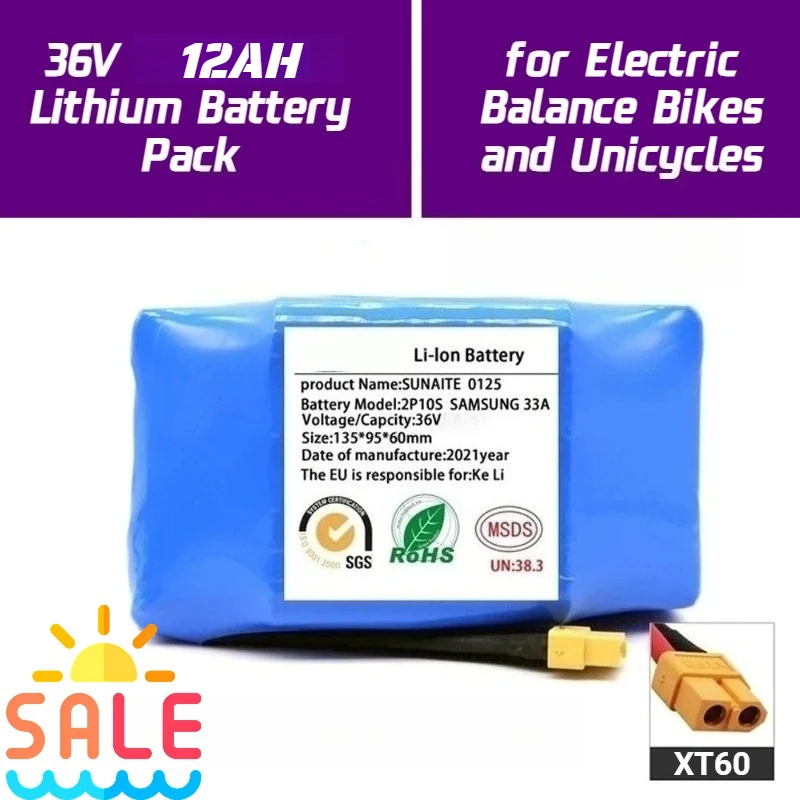 

36V 12AH Lithium Battery Pack,for Electric Balance Bikes and Unicycles