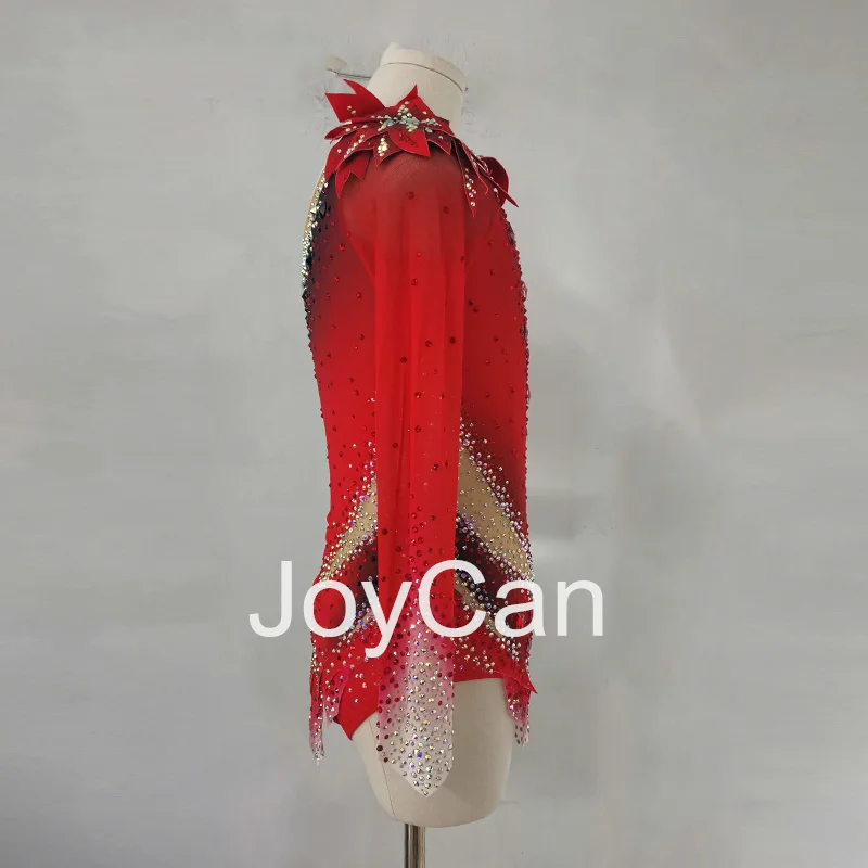 JoyCan-أحجار الراين ثدي جمباز للفتيات والنساء ، سبانديكس ، ملابس رقص أنيقة ، أحمر ، منافسة