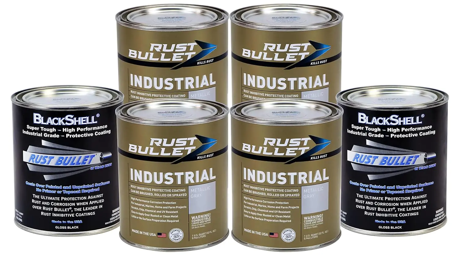 RUST BULLET Industrial 6 Quart Combo - Rust Inhibitor Paint Industrial Strength Rust Proofing Protective Coating - UV Resistant