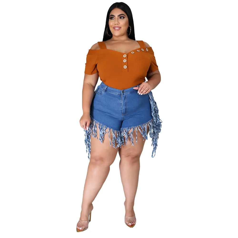 

Women's Distressed Tassel Brushed Denim Shorts, Casual Straight Leg Pants