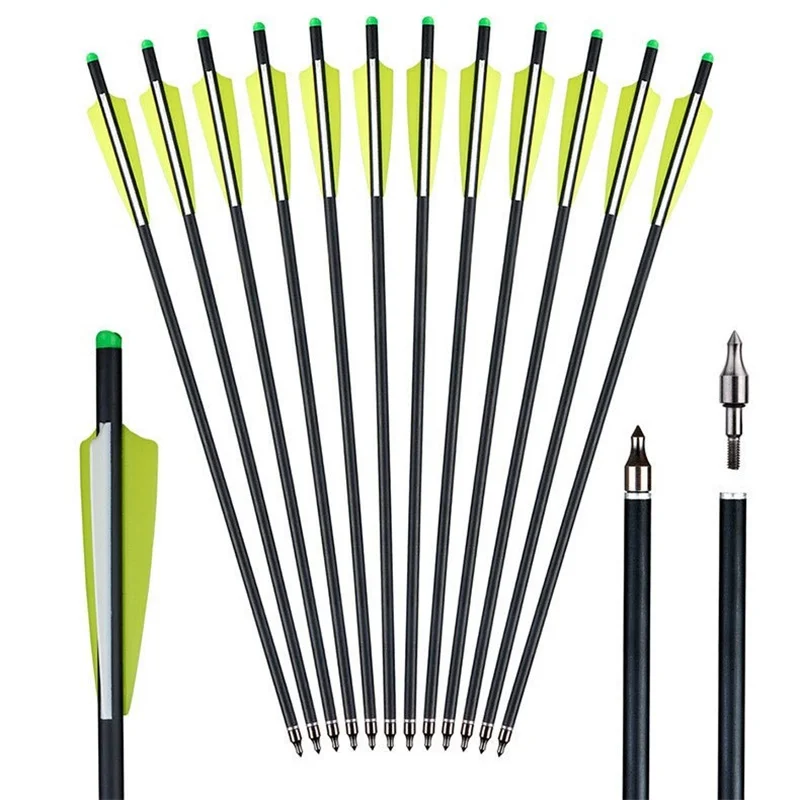 12 قطعة 20 بوصة الكربون القوس والنشاب السهم الترباس أسهم كربون قطر 8.8 مللي متر تلميح الرماية الصيد الرماية القابلة للإزالة السهم