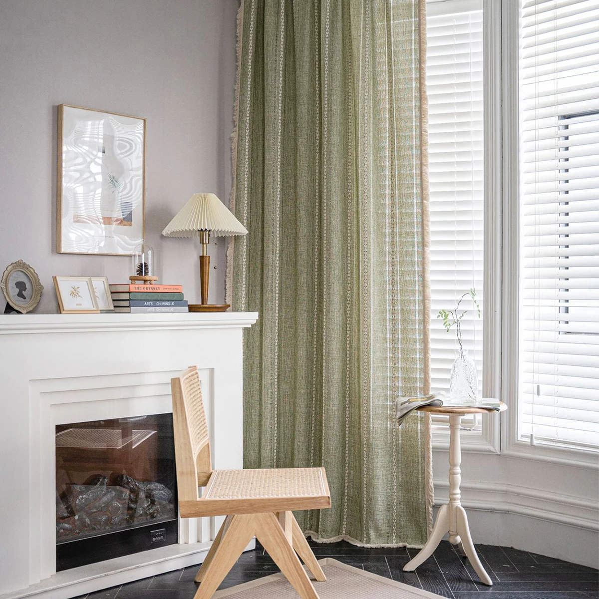 1pc French green jacquard fringed curtains can be washed, and the bedroom living room balcony is decorated with wild decorations