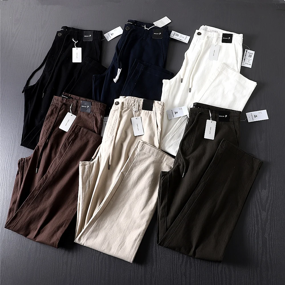 Washed Cotton Linen Long Pants Men's Soft Breathable Casual Pants Simple Style Spring Summer Straight Leg Pants