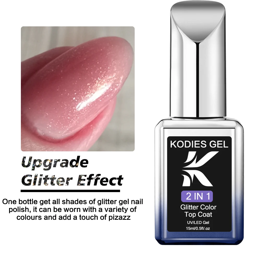 KODIES GEL Sprankelende Gel Nagellak Glitter Top Coat Geen Veeg 15ML Semi Permanente Vernis Vernis Basis Gel Topcoat hoogglans Art