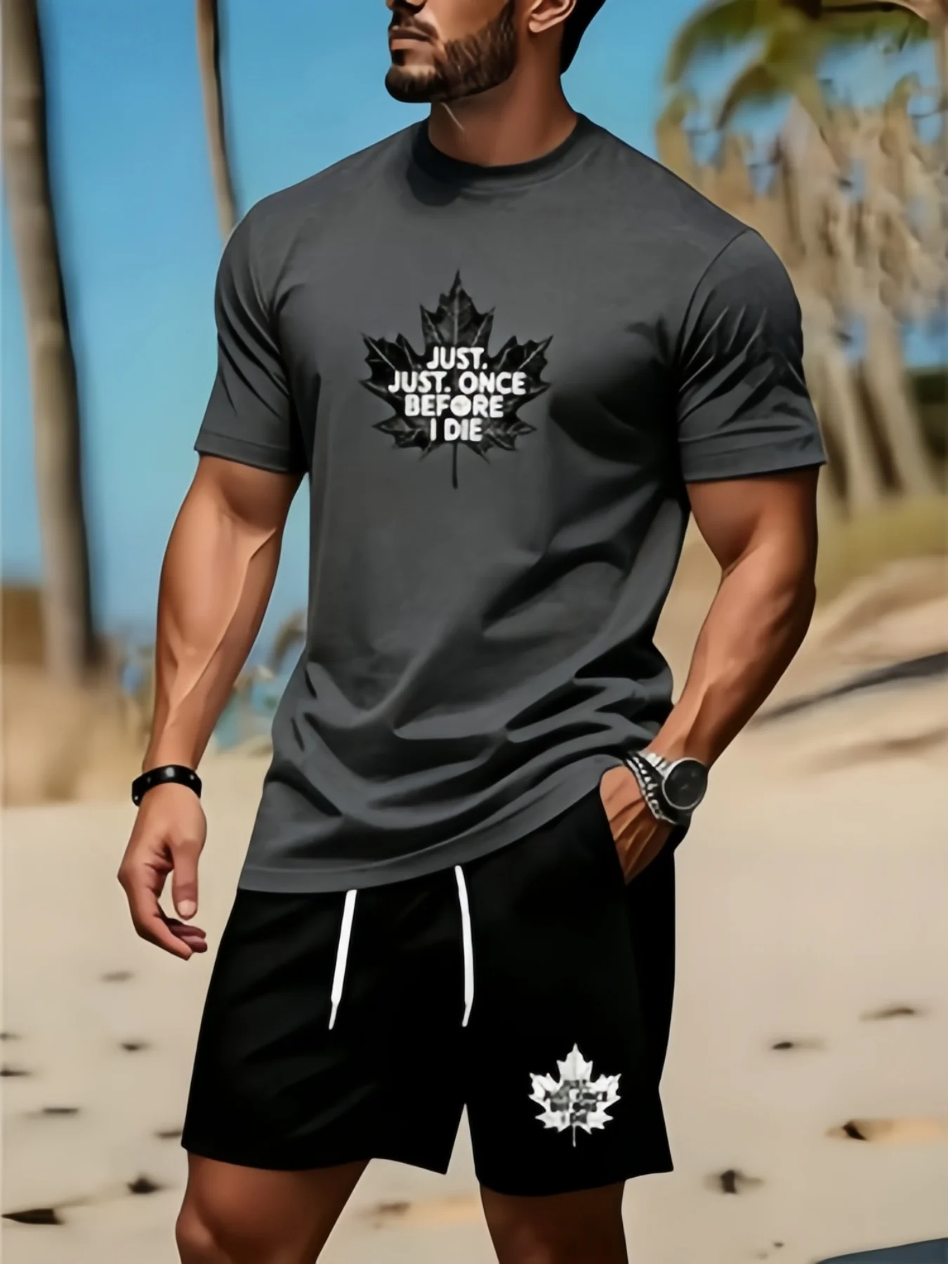 Men's Round Neck T-shirt and Shorts Set, Casual Outdoor Clothing, Comfortable and Breathable, Fashionable Summer Gothic Letter P view 6