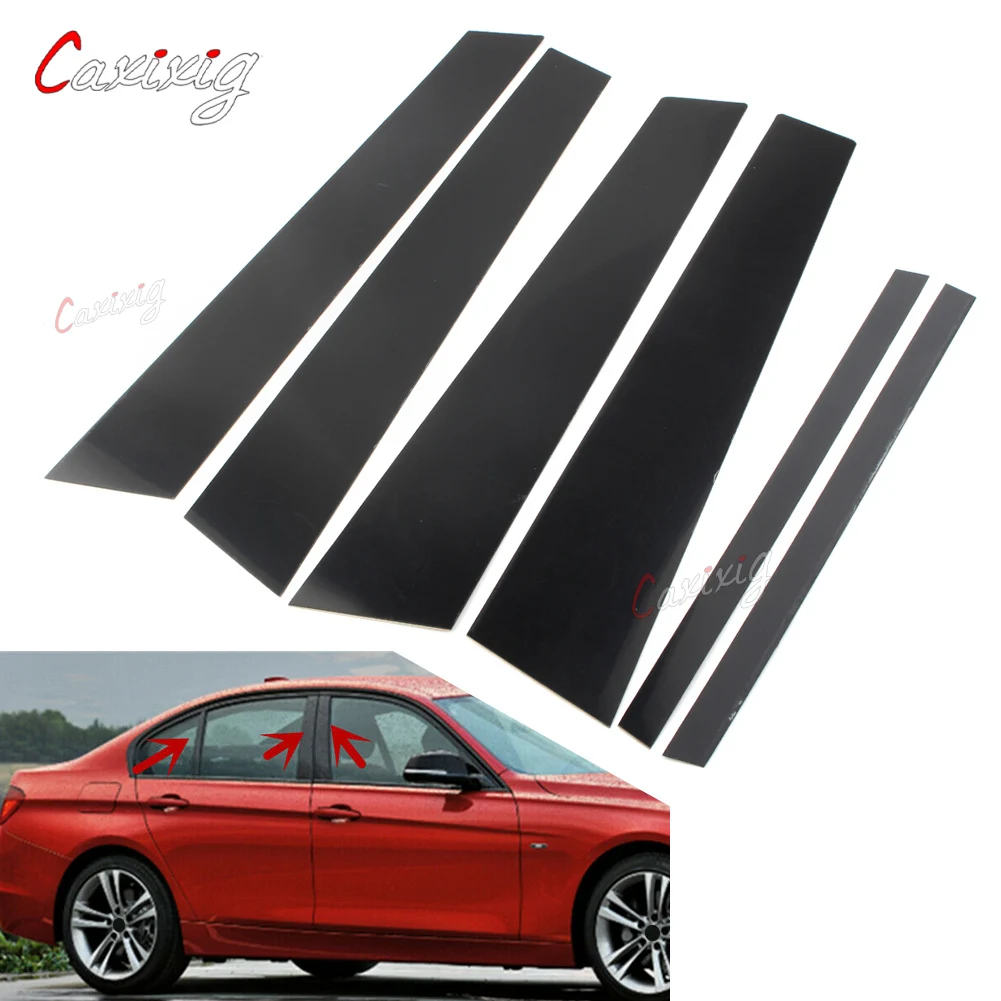 6Pcs/Set Car Sticker Pillar Posts Door Window Panel Covers Trim Decor For BMW F30 3Series 2012 2013 2014 2015 Gloss Black