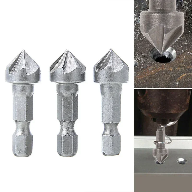 

90 Degree Countersink Drill Chamfer Bit 1/4" Hex Shank Carpentry Woodworking Angle Point Bevel Cutting Cutter Remove Bur