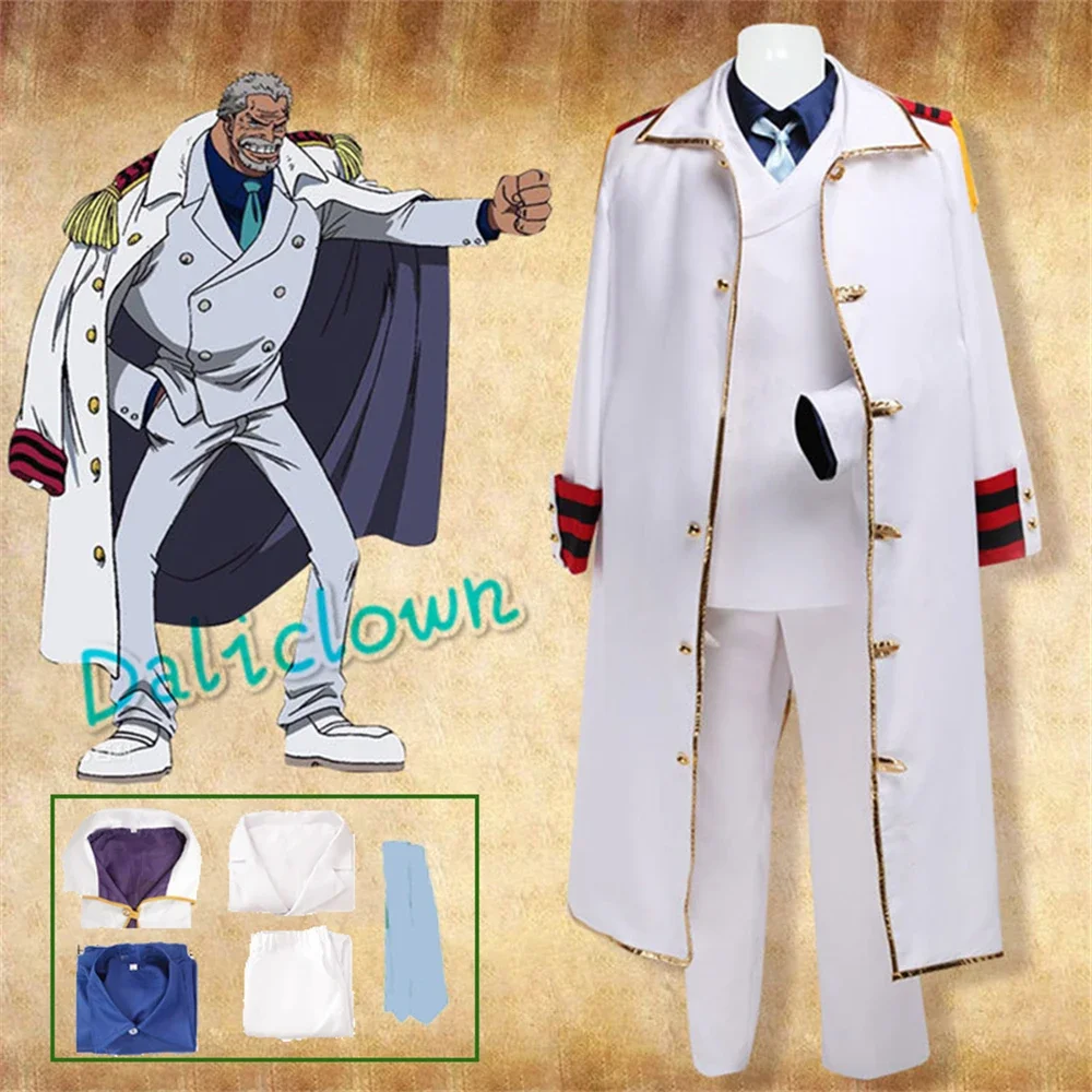 Anime Monkey D Garp Costume Cosplay uniforme marina giacca cappotto mantello rufy nonno Party Halloween Costume uomo donna