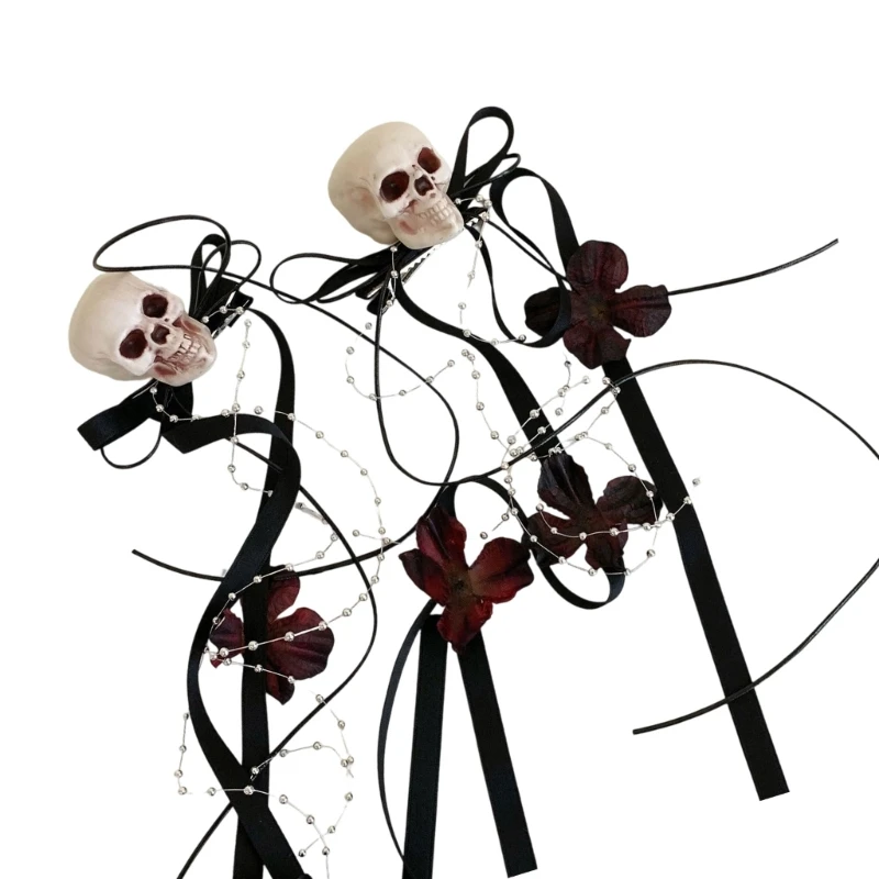 

2Pcs Gothic Halloween Hair Accessory Plastic Skull Bowknot Hair Clip Secure 15UB