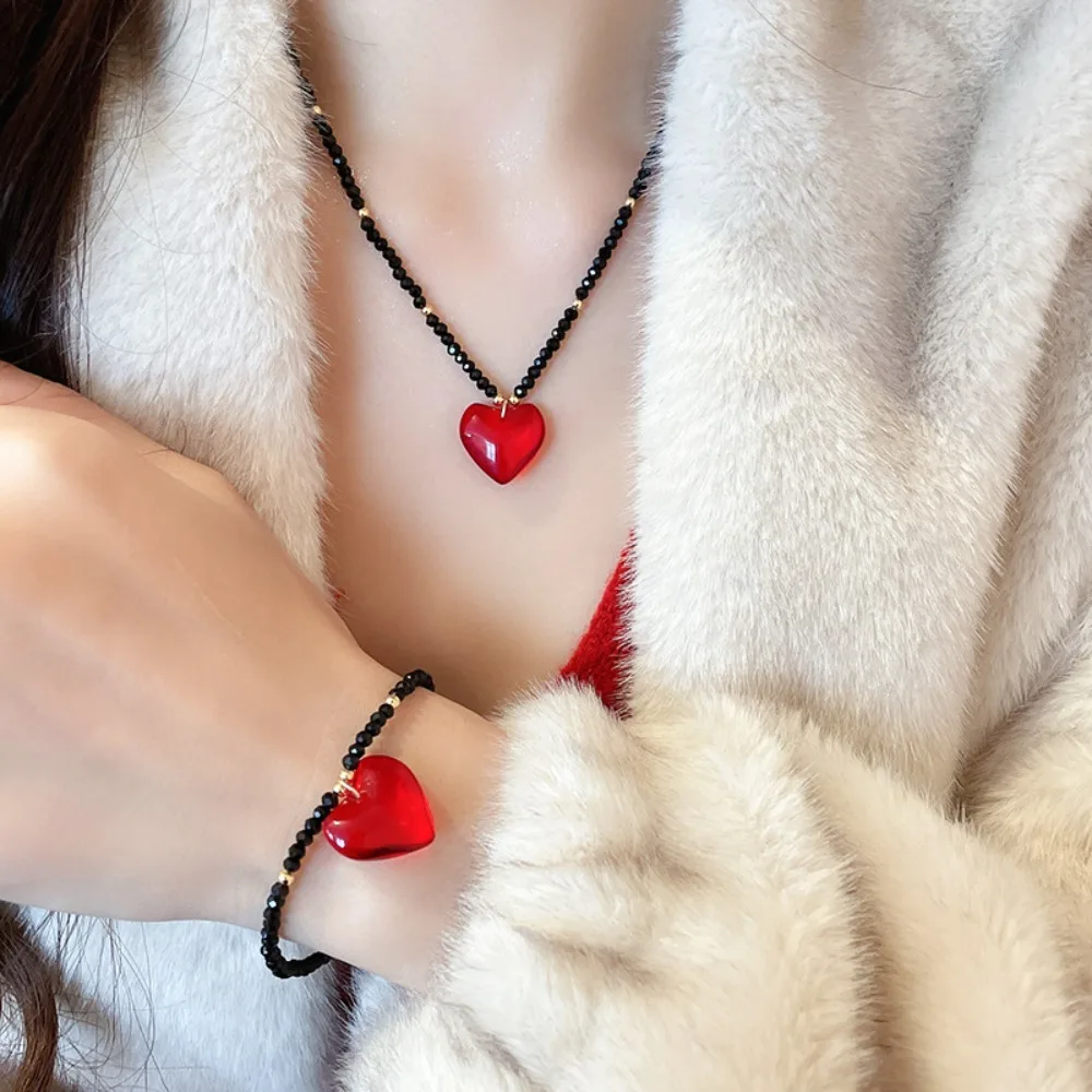 Romantic Heart Pendant Necklace Drawstring Irregular Crystal Heart Bracelet Aesthetic Heart Pendant Fashion Choker