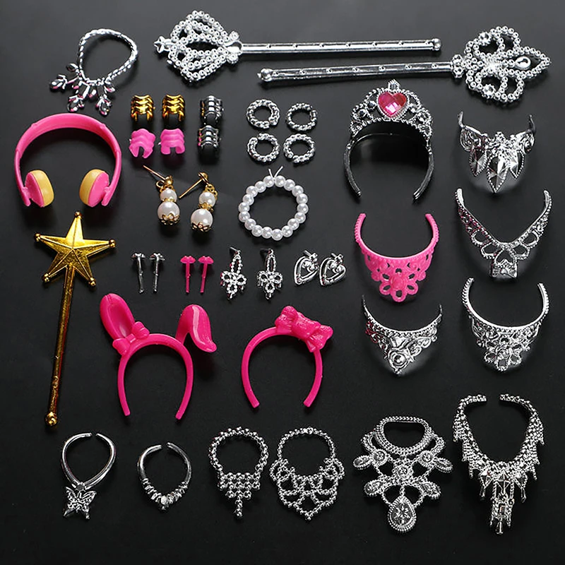 

20PCS Universal Doll Jewelry Set for 1/6 Scale Dolls - Crown Earrings Bracelets Fashion Accessories DIY Decoration Toy for Girls