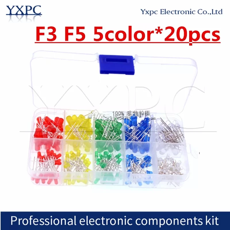 100pcs F3 3MM F5 5MM LED Diode Red Green Yellow Blue White Orange LED Electronic kit Clear Light Diodes Set