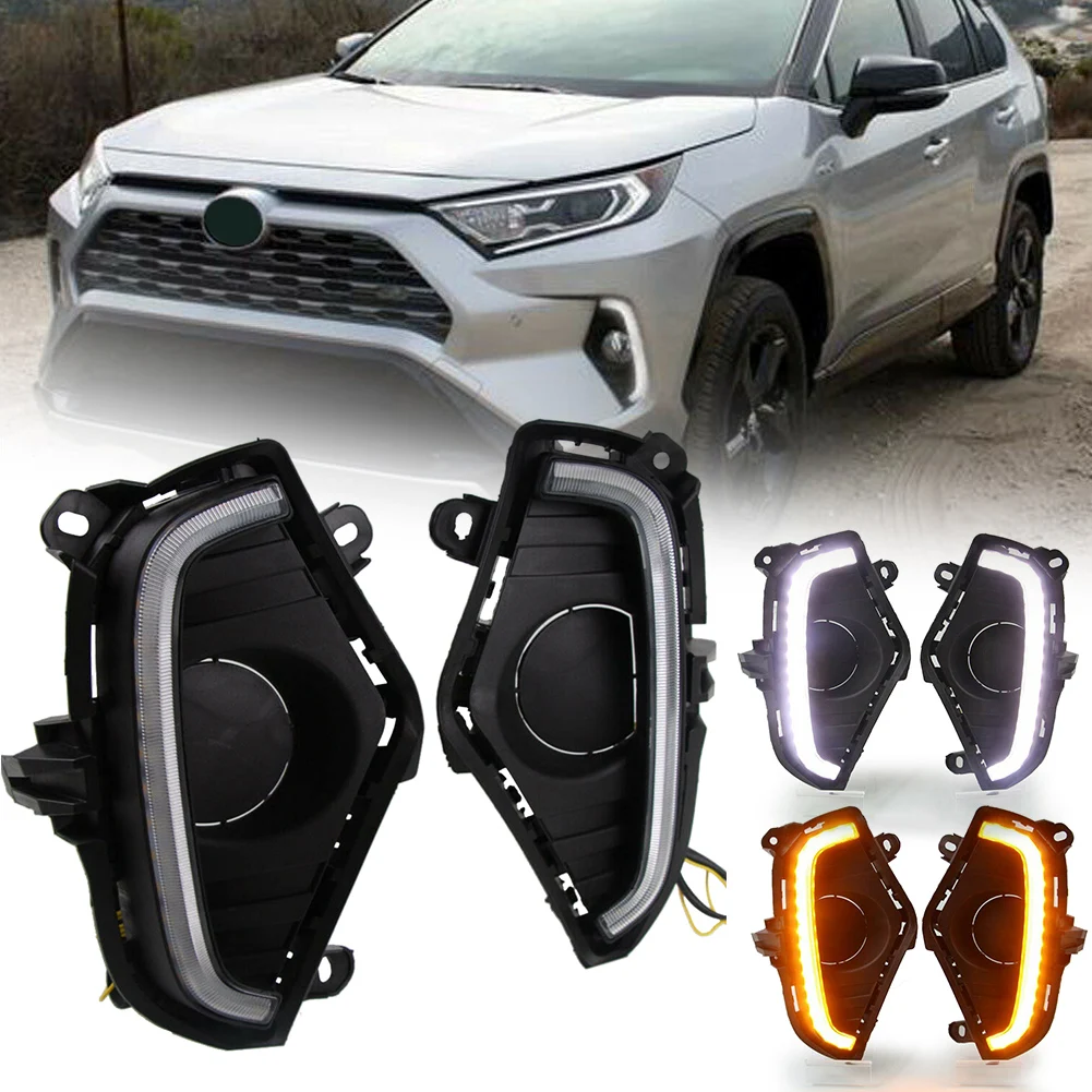 Car Front DRL Daytime Running Light For Toyota RAV4 2019 2020 Waterproof LED Fog Lamp w/ Amber Turn Signal Lights 2Colors