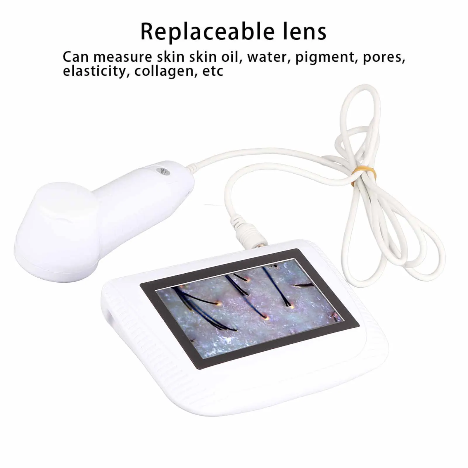 Verificador recarregável da umidade do couro cabeludo, óleo do folículo capilar, ampliação, detector, analisador, pigmento da pele, 5"