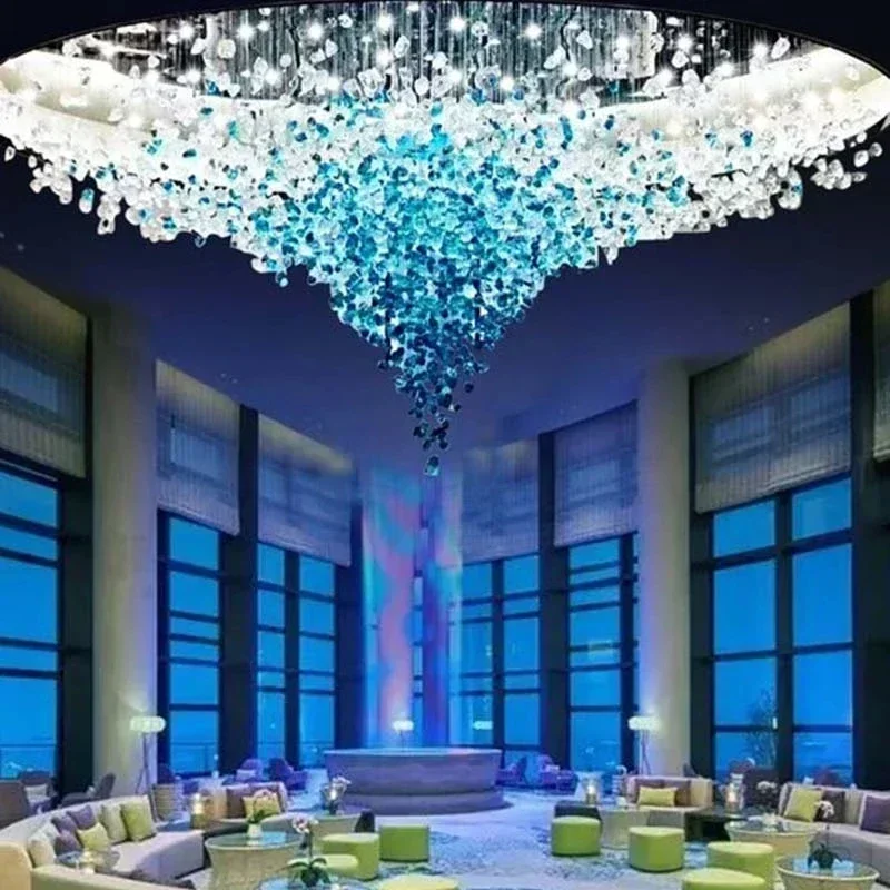 Luxury Crystal LED Ceiling Chandelier Modern Glass Stone Stair Long Pendant Lamp Villa Mall Commercial Decor Hanging luminaire