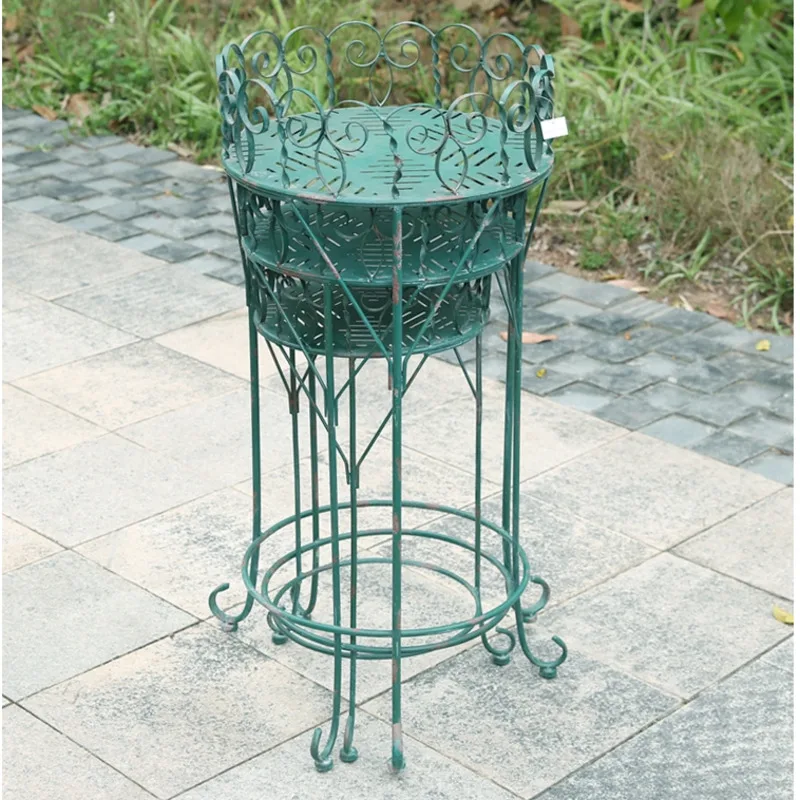 Outdoor Terrace Plant Stand Iron Circular Flower Rack Courtyard Standing Style Flower Pot Holder Raised Fence Storage Shelf