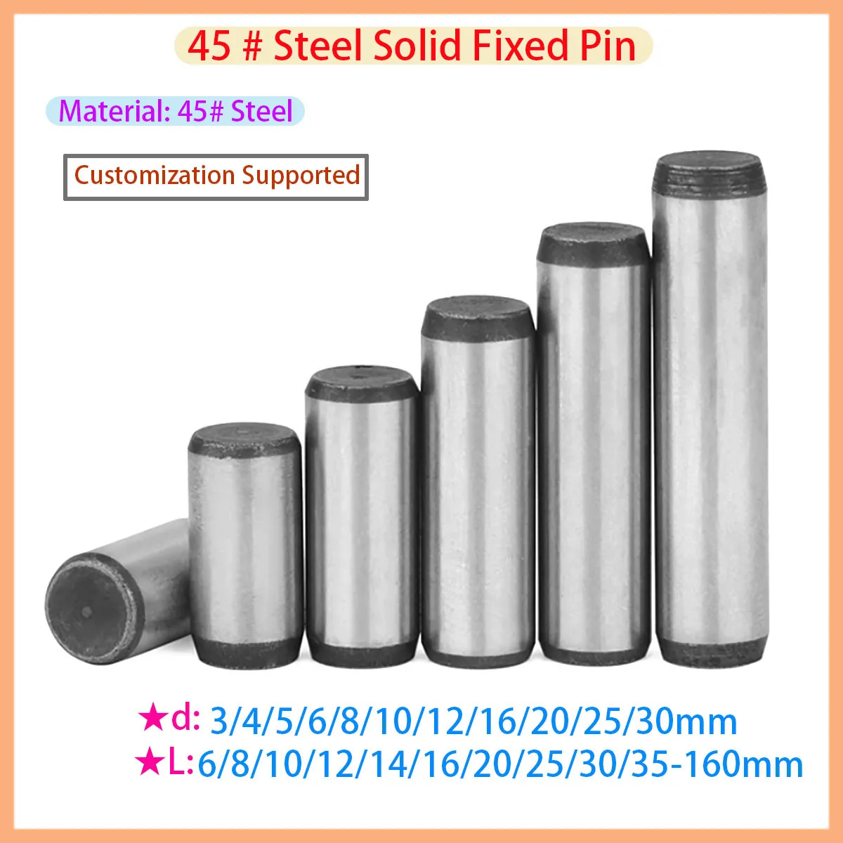 45 # Steel High Strength Quenched Steel Solid Cylindrical Pin M3M4M5M6M8M10M12M16M20