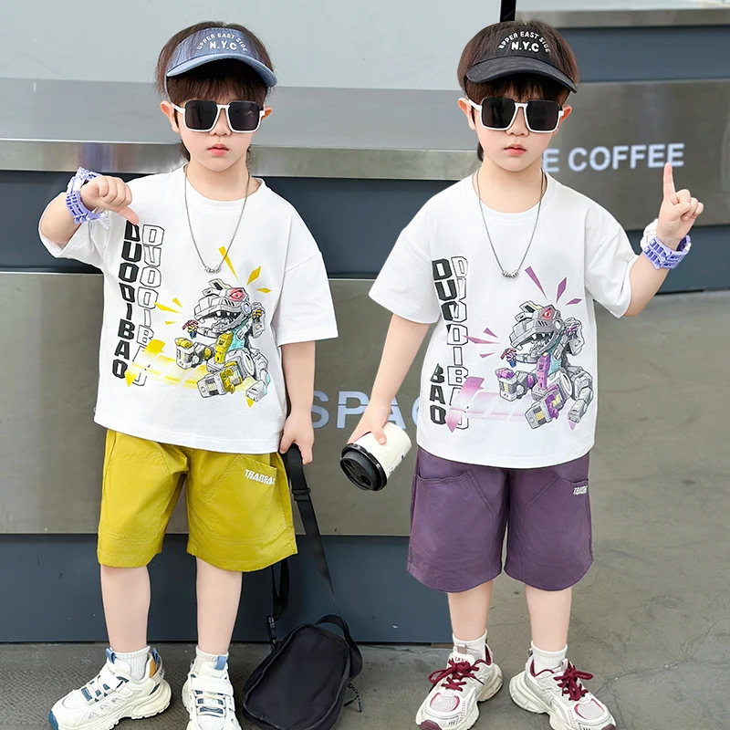 Casual Child Dinosaur Costume Toddler Boys Summer Clothing Sets 2 Pieces Tracksuit Baby Kids Dinosaur Clothes Outfit Age 2-11T