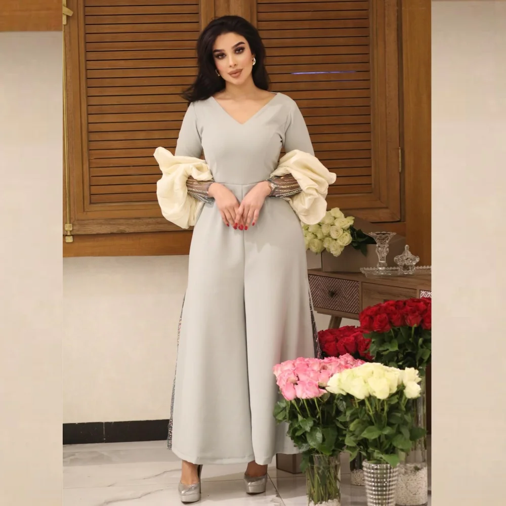 Jiayigong     Jersey Beading Ruched Party A-line V-neck Bespoke Occasion Gown Midi es Saudi Arabia