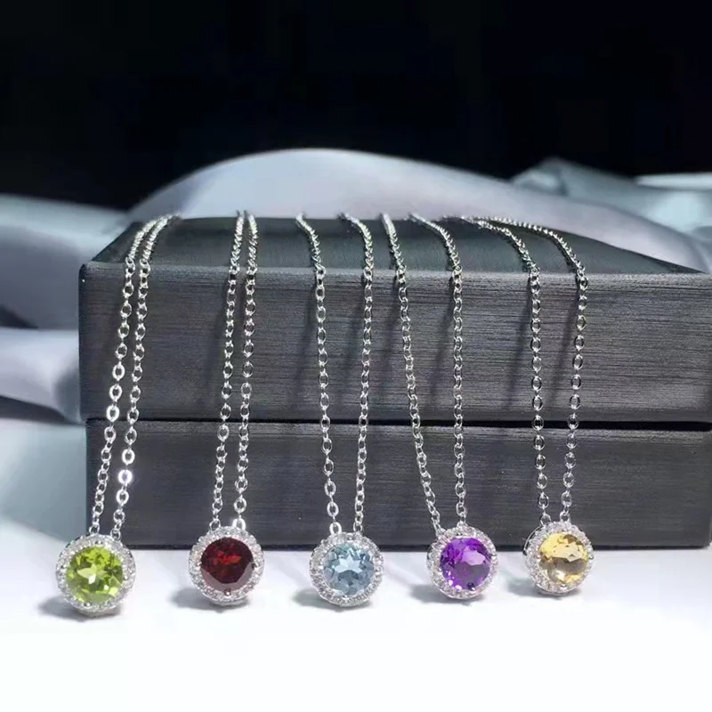 

Original S925 Silver Necklace for Women Natural Garnet Citrine Amethyst Peridot Topaz Women Gift Gemstone