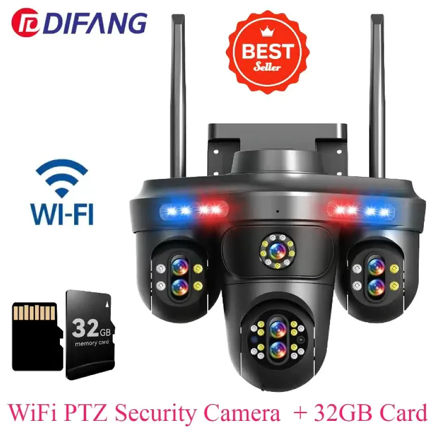 DIFANG 35MP Volle Kleur 4 Schermen WiFi Beveiligingscamera Zeven Lenzen 10X Optische Zoom Thuisbewakingscamera's Automatische Tracking CCTV