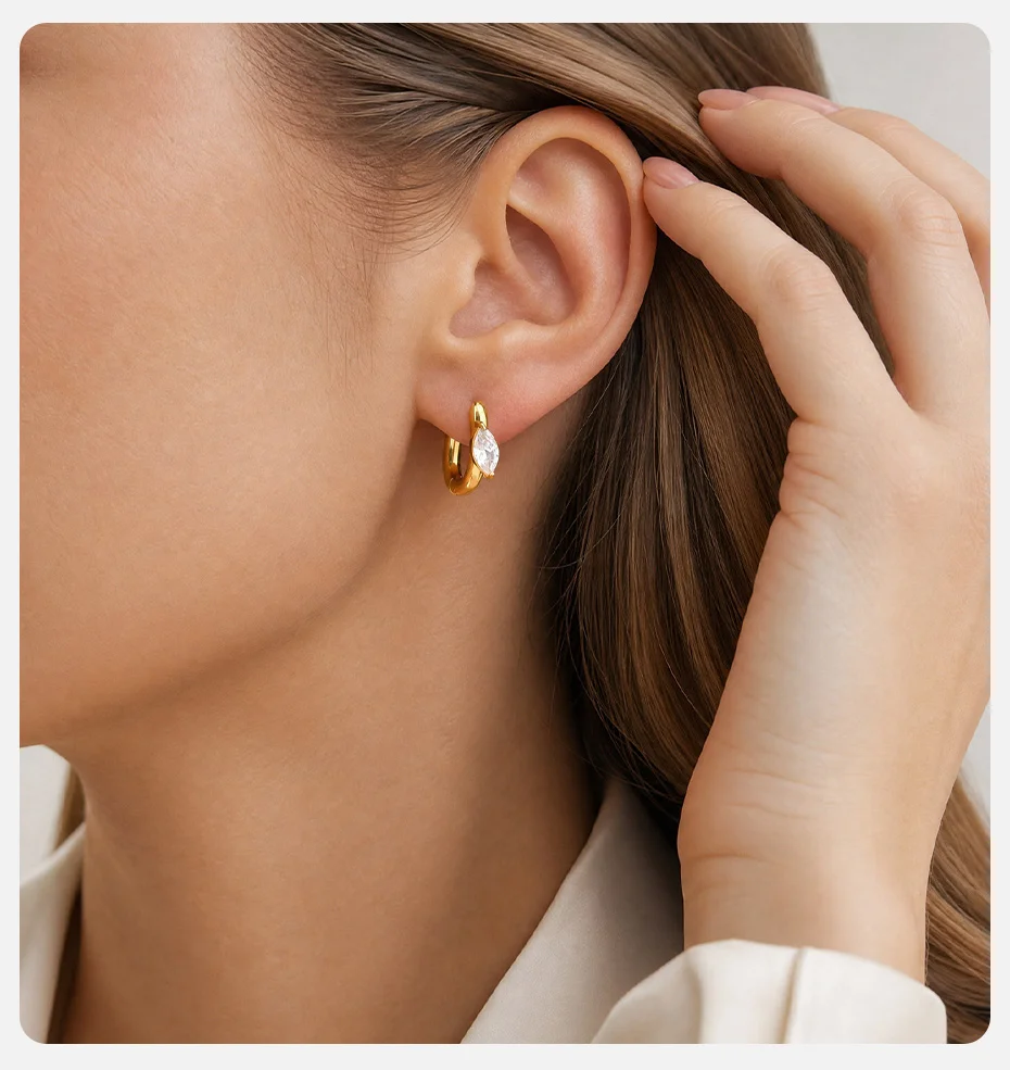 Vnox Trendige Vergoldete Geometrische Creolen für Damen, Edelstahl AAA Zirkon U-förmige Huggie-Ohrringe, Zierlicher Schmuck als Geschenk – Detail 5