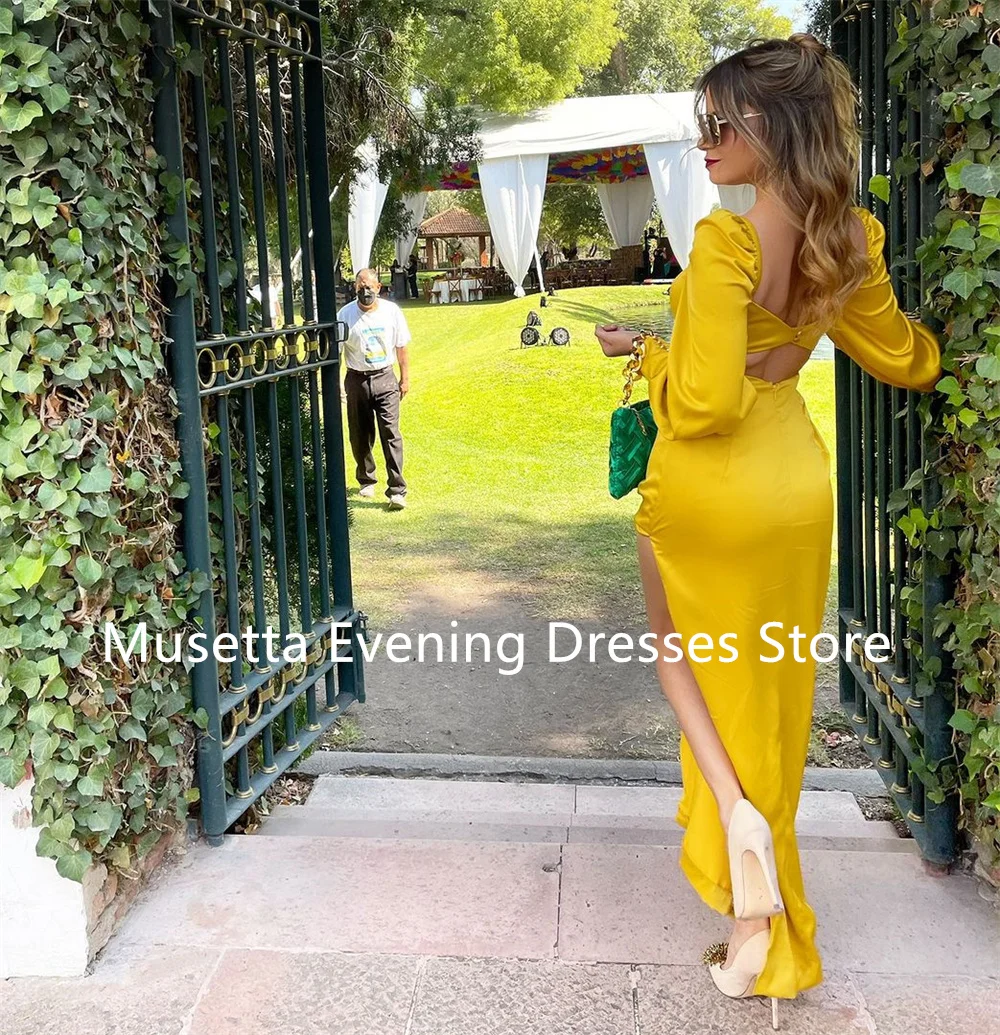 Musetta Long Puff Sleeves Cut Out Sheath Prom Dress Sweetheart High Slit Floor Length Formal Evening Party Dresses Customized