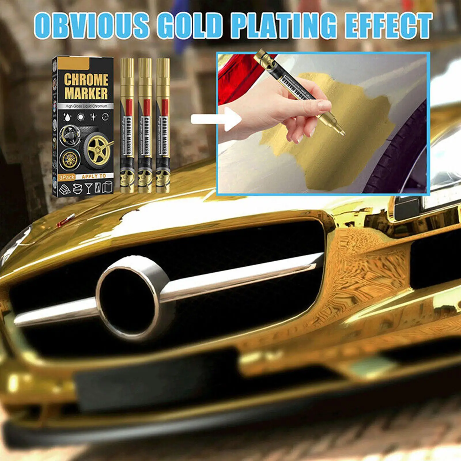 3Pcs/Set Chrome Marker Pen Car DIY Oily Paint Metallic Tyre Wheel Graffiti Paint Pens Markers Gold/sliver Color Car Trim Tools view 2