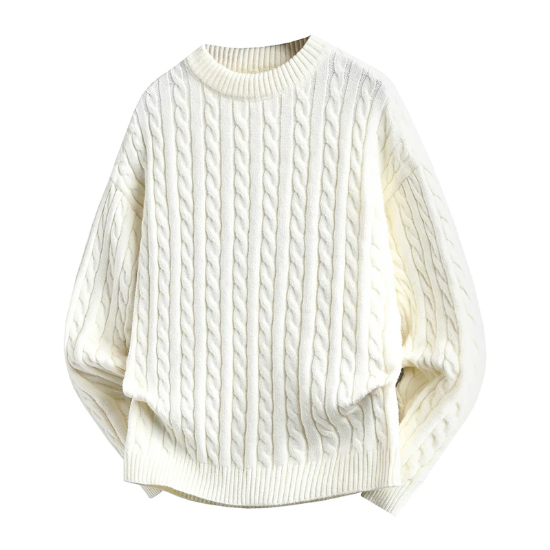 

Мужской повседневный вязаный свитер с узором «косы», утепленный, из полиэфирного волокна, мягкий, теплый, модный, городской стиль, с длинными рукавами, круглый вырез...