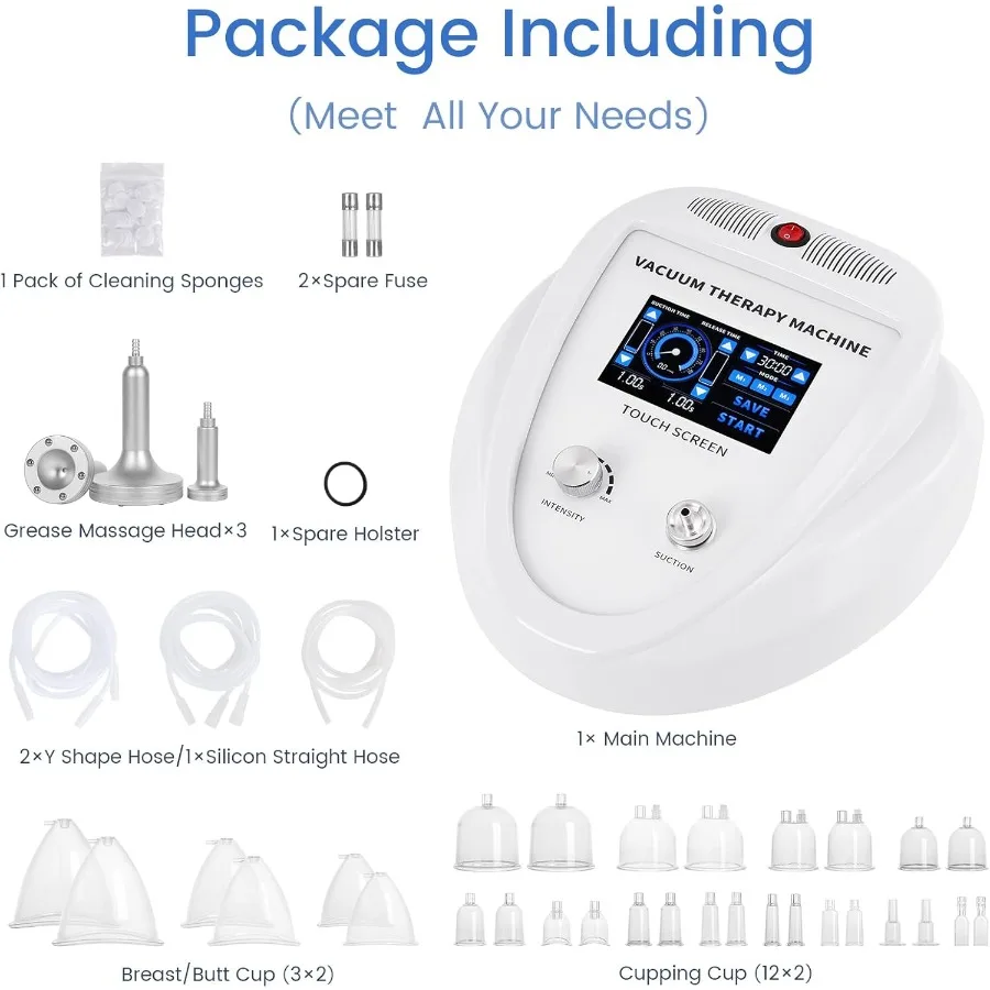 Vacuum Therapy Cupping Machine with 30 Cups and 3 Gua Sha Pumps for Body Back Face Massage Care Machine Upgrade Touch Screen Ma