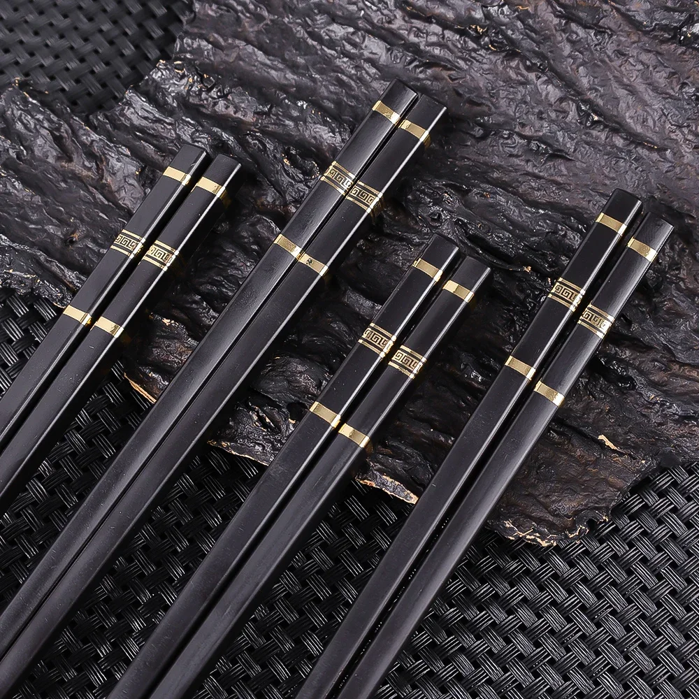 10/2Pcs Chinese Alloy Chopsticks Reusable Non-slip Sushi Chopsticks Set Resistant Hot Stamping Sticks Tableware Kitchen Tools