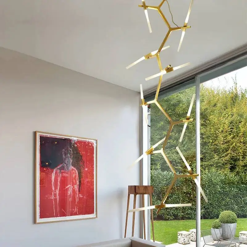 مصباح سقف على شكل مزدوج معلق، تصميم إبداعي ما بعد الحداثة، مثالي للسلالم أو الفندق أو الفيلا، إضاءة 110/220 فولت، تصميم