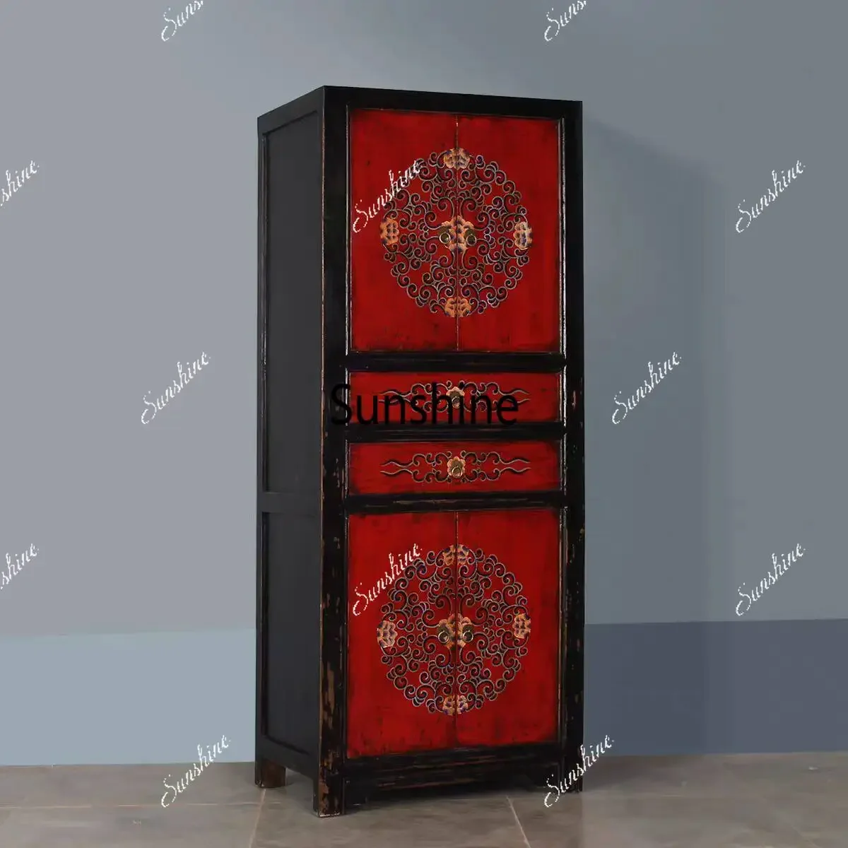 New Chinese retro wardrobe storage high locker