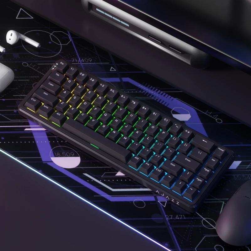 AJAZZ AK680 MAX Clavier Mécanique Gamer Tri-Mode 68 Touches Hot-Swap RGB, Filaire/Sans Fil/Bluetooth, pour Ordinateur Bureau