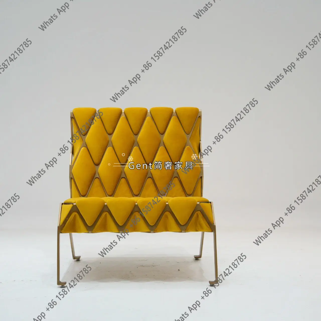 Nordic light luxury bedroom makeup chair flannel home living room leisure chair backrest rhombus stainless steel single chair