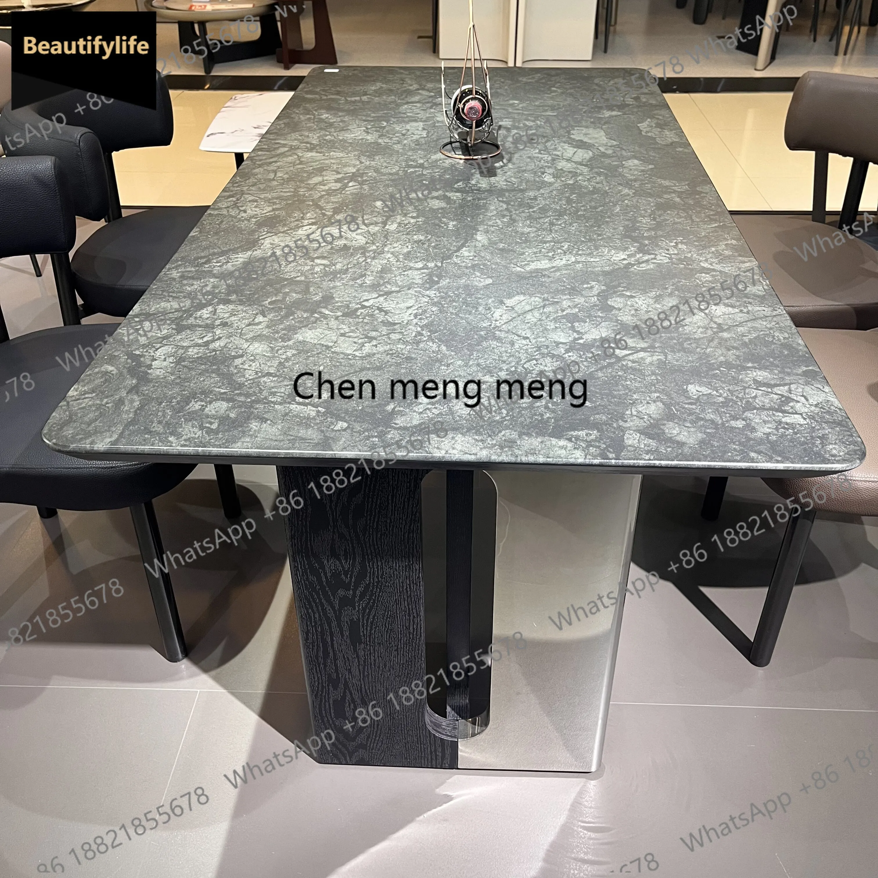b567 Italian light luxury black high-end turquoise dining table modern simple rectangular natural luxury stone